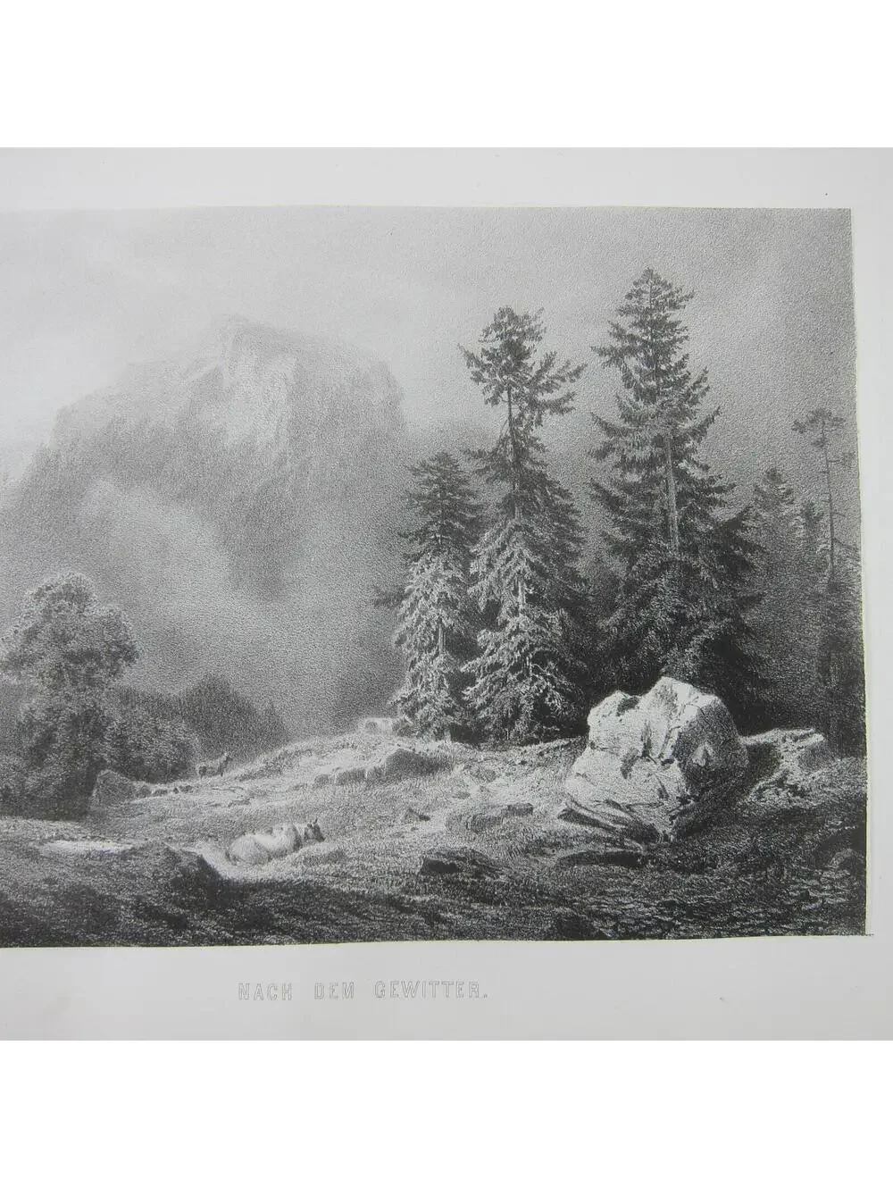 Antique Print Landscape After the Thunderstorm Cattle Cows Mountains Antique